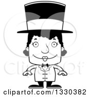Lineart Clipart Of A Cartoon Black And White Happy Block Headed Black Woman Circus Ringmaster Royalty Free Outline Vector Illustration