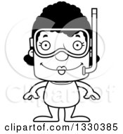 Lineart Clipart Of A Cartoon Black And White Happy Block Headed Black Woman In Snorkel Gear Royalty Free Outline Vector Illustration