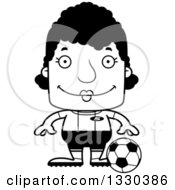 Lineart Clipart Of A Cartoon Black And White Happy Block Headed Black Woman Soccer Player Royalty Free Outline Vector Illustration