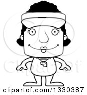 Lineart Clipart Of A Cartoon Black And White Happy Block Headed Black Woman Lifeguard Royalty Free Outline Vector Illustration