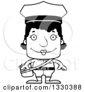 Lineart Clipart Of A Cartoon Black And White Happy Block Headed Black Mail Woman Royalty Free Outline Vector Illustration
