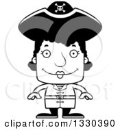 Lineart Clipart Of A Cartoon Black And White Happy Block Headed Black Woman Pirate Royalty Free Outline Vector Illustration