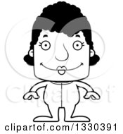 Lineart Clipart Of A Cartoon Black And White Happy Block Headed Black Woman In Pajamas Royalty Free Outline Vector Illustration