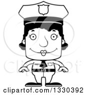 Lineart Clipart Of A Cartoon Black And White Happy Block Headed Black Woman Police Officer Royalty Free Outline Vector Illustration