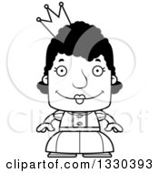 Lineart Clipart Of A Cartoon Black And White Happy Block Headed Black Woman Princess Royalty Free Outline Vector Illustration by Cory Thoman