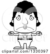 Lineart Clipart Of A Cartoon Black And White Mad Block Headed Black Woman Super Hero Royalty Free Outline Vector Illustration