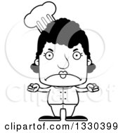 Lineart Clipart Of A Cartoon Black And White Mad Block Headed Black Woman Chef Royalty Free Outline Vector Illustration
