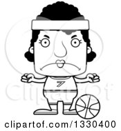 Lineart Clipart Of A Cartoon Black And White Mad Block Headed Black Woman Basketball Player Royalty Free Outline Vector Illustration