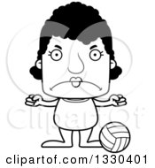 Lineart Clipart Of A Cartoon Black And White Mad Block Headed Black Woman Beach Volleyball Player Royalty Free Outline Vector Illustration