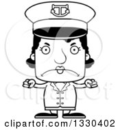 Lineart Clipart Of A Cartoon Black And White Mad Block Headed Black Woman Boat Captain Royalty Free Outline Vector Illustration