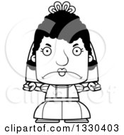 Lineart Clipart Of A Cartoon Black And White Mad Block Headed Black Woman Bride Royalty Free Outline Vector Illustration