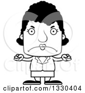 Lineart Clipart Of A Cartoon Black And White Mad Block Headed Black Woman Royalty Free Outline Vector Illustration