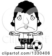 Lineart Clipart Of A Cartoon Black And White Mad Block Headed Black Woman Soccer Player Royalty Free Outline Vector Illustration