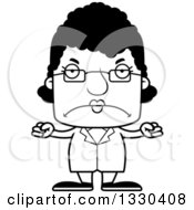 Lineart Clipart Of A Cartoon Black And White Mad Block Headed Black Woman Science Royalty Free Outline Vector Illustration