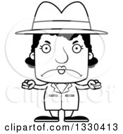 Lineart Clipart Of A Cartoon Black And White Mad Block Headed Black Woman Detective Royalty Free Outline Vector Illustration