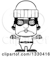Lineart Clipart Of A Cartoon Black And White Mad Block Headed Black Woman Robber Royalty Free Outline Vector Illustration