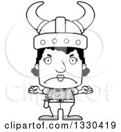 Lineart Clipart Of A Cartoon Black And White Mad Block Headed Black Woman Viking Royalty Free Outline Vector Illustration