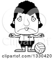 Lineart Clipart Of A Cartoon Black And White Mad Block Headed Black Woman Volleyball Player Royalty Free Outline Vector Illustration