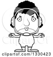Lineart Clipart Of A Cartoon Black And White Mad Block Headed Black Woman Wrestler Royalty Free Outline Vector Illustration