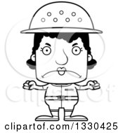 Lineart Clipart Of A Cartoon Black And White Mad Block Headed Black Woman Zookeeper Royalty Free Outline Vector Illustration