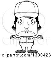 Lineart Clipart Of A Cartoon Black And White Mad Block Headed Black Woman Baseball Player Royalty Free Outline Vector Illustration
