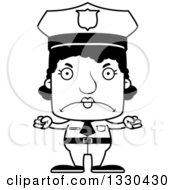 Lineart Clipart Of A Cartoon Black And White Mad Block Headed Black Woman Police Officer Royalty Free Outline Vector Illustration