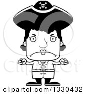 Lineart Clipart Of A Cartoon Black And White Mad Block Headed Black Woman Pirate Royalty Free Outline Vector Illustration