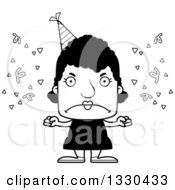 Lineart Clipart Of A Cartoon Black And White Mad Block Headed Black Party Woman Royalty Free Outline Vector Illustration