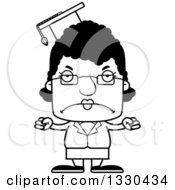 Lineart Clipart Of A Cartoon Black And White Mad Block Headed Black Woman Professor Royalty Free Outline Vector Illustration