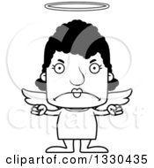 Lineart Clipart Of A Cartoon Black And White Mad Block Headed Black Woman Angel Royalty Free Outline Vector Illustration
