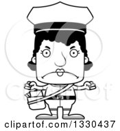 Lineart Clipart Of A Cartoon Black And White Mad Block Headed Black Mail Woman Royalty Free Outline Vector Illustration