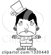 Lineart Clipart Of A Cartoon Black And White Mad Block Headed Black St Patricks Day Woman Royalty Free Outline Vector Illustration