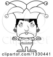 Lineart Clipart Of A Cartoon Black And White Mad Block Headed Black Woman Jester Royalty Free Outline Vector Illustration