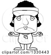 Lineart Clipart Of A Cartoon Black And White Mad Block Headed Black Woman Lifeguard Royalty Free Outline Vector Illustration