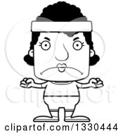Lineart Clipart Of A Cartoon Black And White Mad Block Headed Black Fitness Woman Royalty Free Outline Vector Illustration