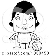 Lineart Clipart Of A Cartoon Black And White Happy Block Headed Black Woman Beach Volleyball Player Royalty Free Outline Vector Illustration