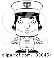 Lineart Clipart Of A Cartoon Black And White Happy Block Headed Black Woman Boat Captain Royalty Free Outline Vector Illustration