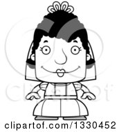 Lineart Clipart Of A Cartoon Black And White Happy Block Headed Black Woman Bride Royalty Free Outline Vector Illustration by Cory Thoman