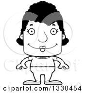 Lineart Clipart Of A Cartoon Black And White Happy Block Headed Black Casual Woman Royalty Free Outline Vector Illustration