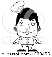 Lineart Clipart Of A Cartoon Black And White Happy Block Headed Black Woman Chef Royalty Free Outline Vector Illustration