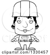 Lineart Clipart Of A Cartoon Black And White Happy Block Headed Black Woman Construction Worker Royalty Free Outline Vector Illustration