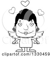 Lineart Clipart Of A Cartoon Black And White Happy Block Headed Black Woman Cupid Royalty Free Outline Vector Illustration