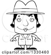 Lineart Clipart Of A Cartoon Black And White Happy Block Headed Black Woman Detective Royalty Free Outline Vector Illustration