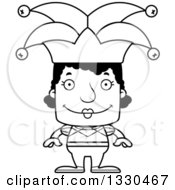 Lineart Clipart Of A Cartoon Black And White Happy Block Headed Black Woman Jester Royalty Free Outline Vector Illustration