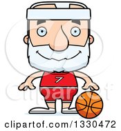 Cartoon Happy Block Headed White Senior Man Basketball Player
