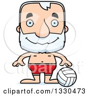 Cartoon Happy Block Headed White Senior Man Beach Volleyball Player