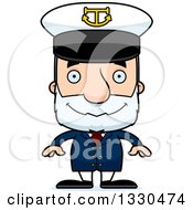 Cartoon Happy Block Headed White Senior Man Boat Captain