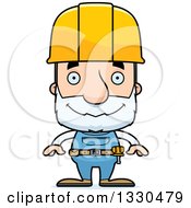 Cartoon Happy Block Headed White Senior Man Construction Worker