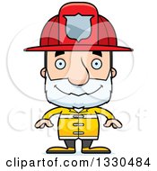 Cartoon Happy Block Headed White Senior Man Firefighter