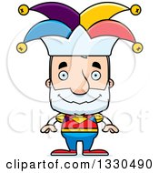 Clipart Of A Cartoon Happy Block Headed White Senior Man Jester Royalty Free Vector Illustration